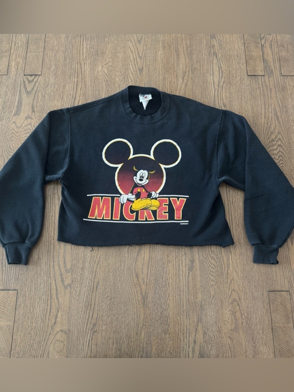 Vintage Disney Mickey Mouse Cropped Sweatshirt 90s Graphic Black Boxy Crewneck